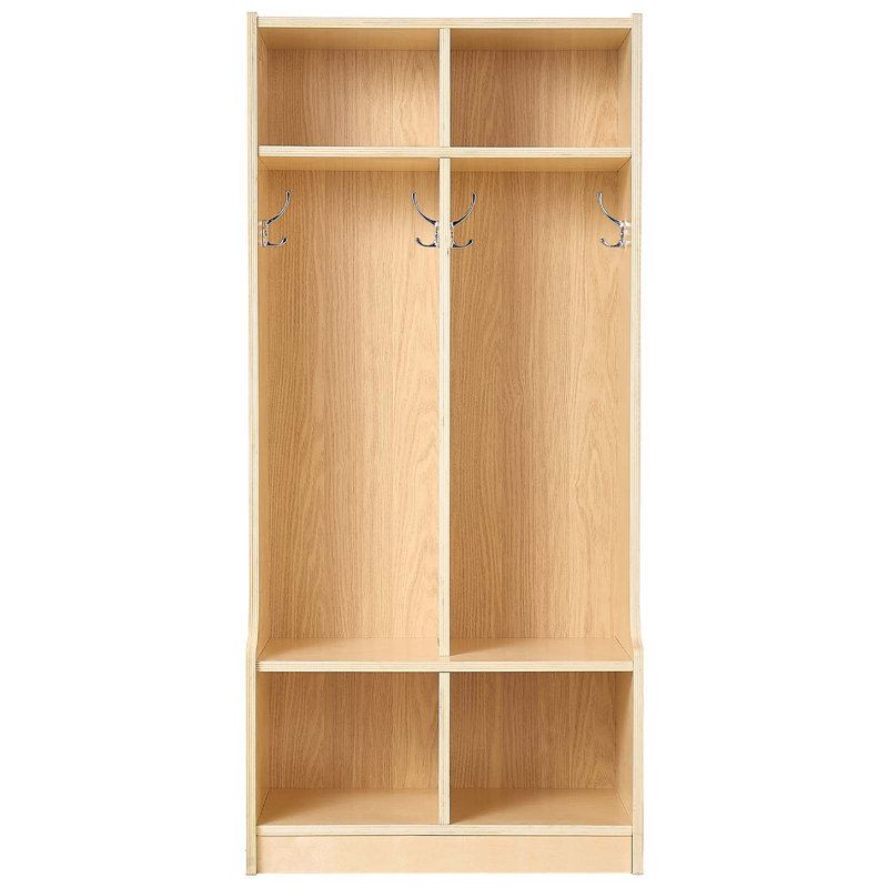 2-Section Kids Coat Locker, Wooden Toddler Cubby Storage Organizer with 4 Hooks & Anti-Tip Kit, Modern Kid Coat Cubbies with 4 Small Open Storage Boxes for Home, Kindergarten, Daycare, Natural