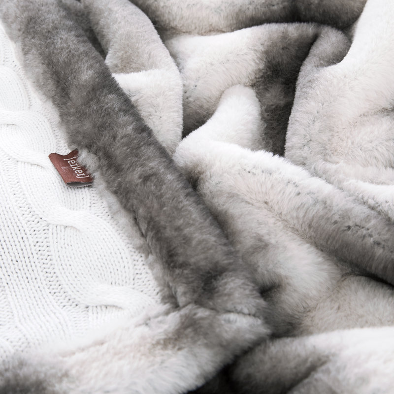 Cable Knit Throw Blanket, Off White