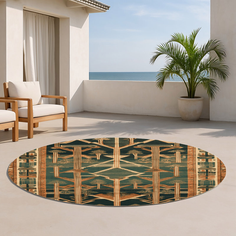 Tapis vert intérieur et extérieur ArtDeco, Rond 5 pi