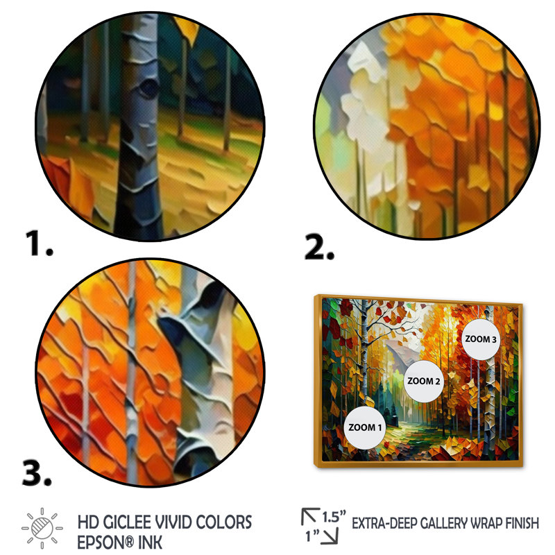 Chemin dans la forêt III - forêt, art mural, H 30 po x l 40 po x P 1,5 po, Cadre flottant doré