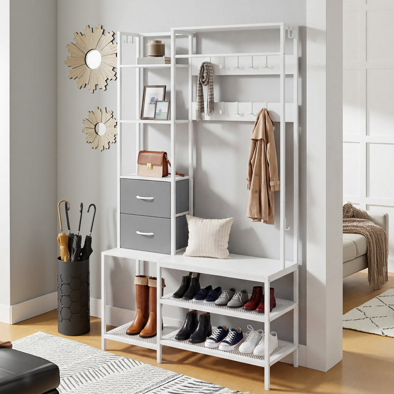 120 cm W Hall Tree with Storage Bench and Shoe Storage, White