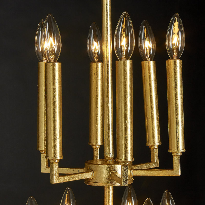 Vegas 12 - Light Lantern Geometric Chandelier with Wrought Iron Accents, Gold Leaf