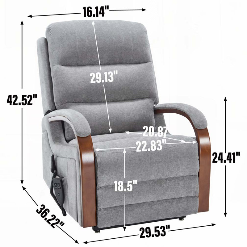 Power Lift Recliner Chair with Solid Wood Armrests, Heat Massage and Heavy Duty Motion Mechanism, Gray
