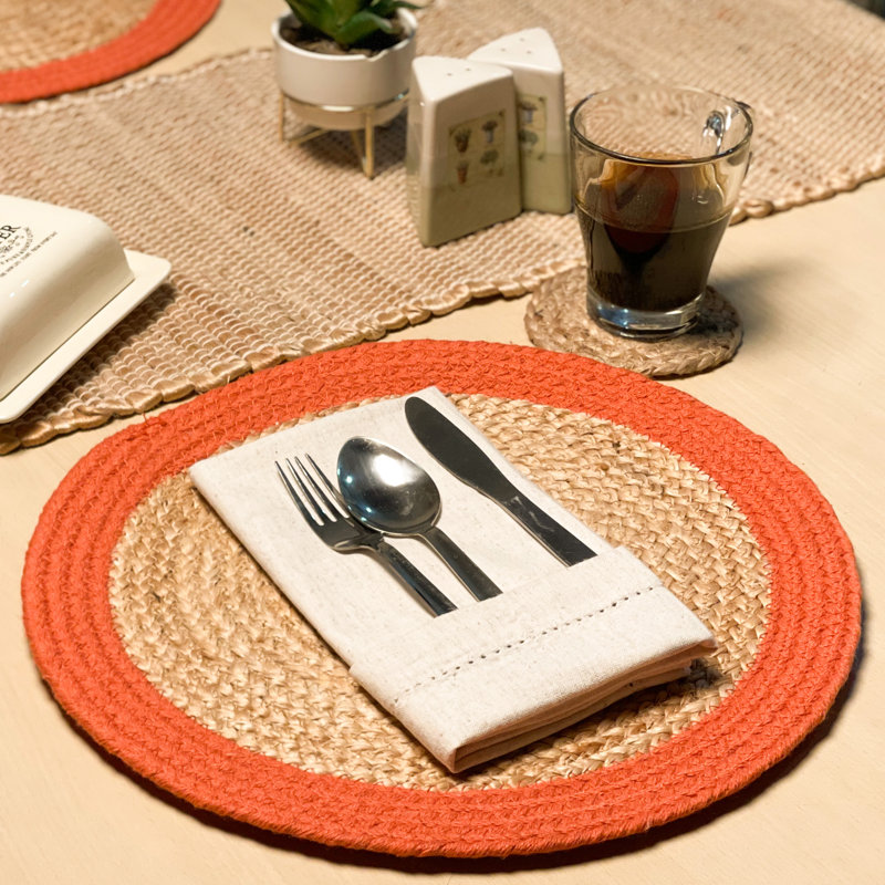 Blom No Pattern Round Placemat, Natural/Orange