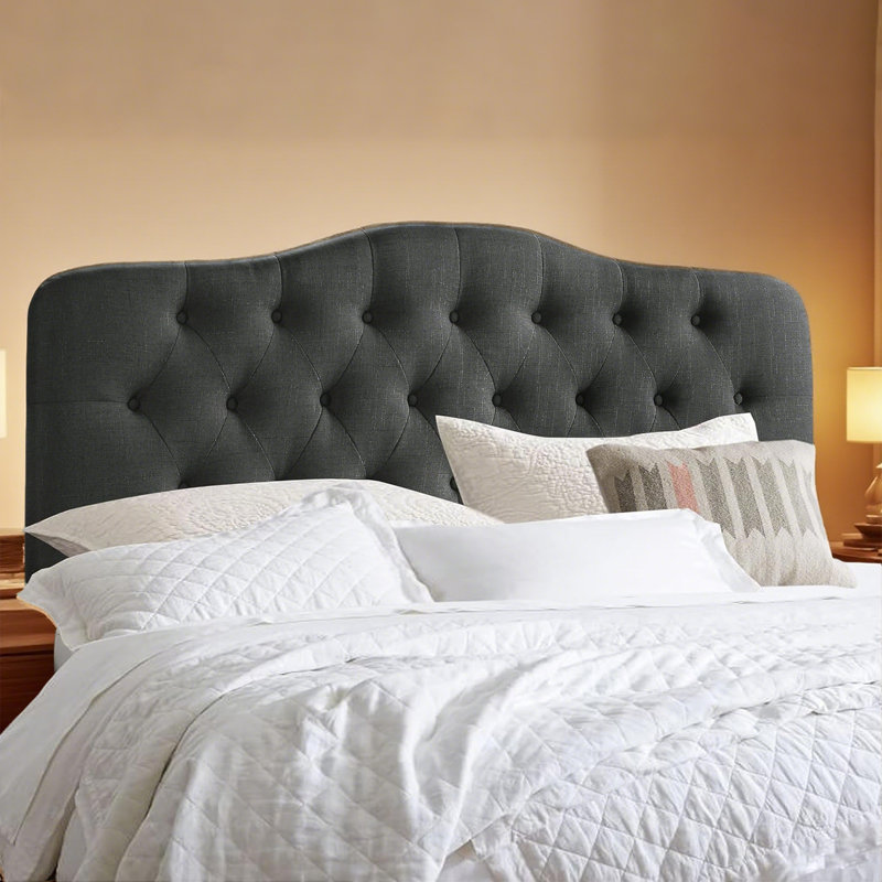 Linen Upholstered Headboard-Modern-Adjustable Height-Button Tufting, Twin, Black