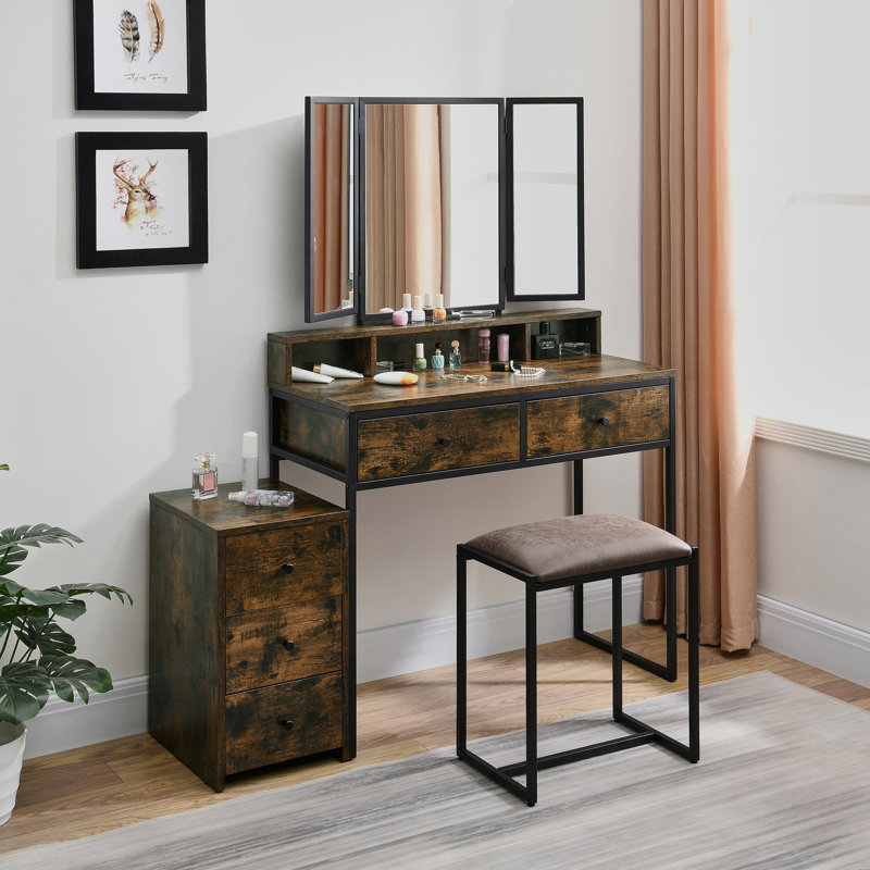 Kimberlee Dressing Table with Mirror, Brown