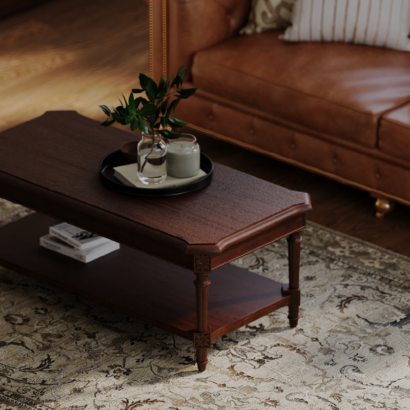 Maven Lane Pullman Traditional Rectangular Wooden Coffee Table In Antiqued Brown Finish, Antiqued Brown