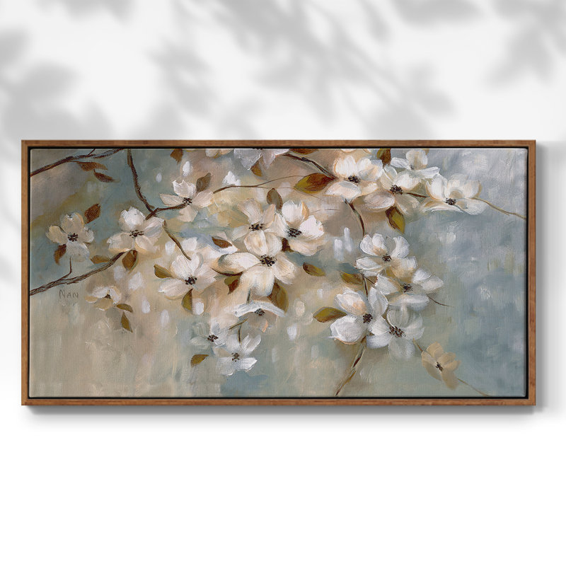 «Blossoms of May», toile tendue avec châssis, prête à être accrochée, H 25 po x l 49 po, Noyer