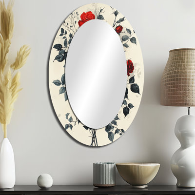 Midnight Red Black Roses Bouquet - Miroir décoratif floral ovale sur métal
