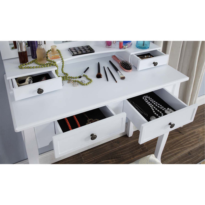 Sanlo Wooden Vanity Make Up Table And Stool Set, White, White