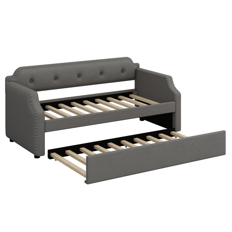 Upholstered Daybed With Trundle, Gray