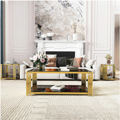 Table basse moderne rectangulaire noire, miroir
