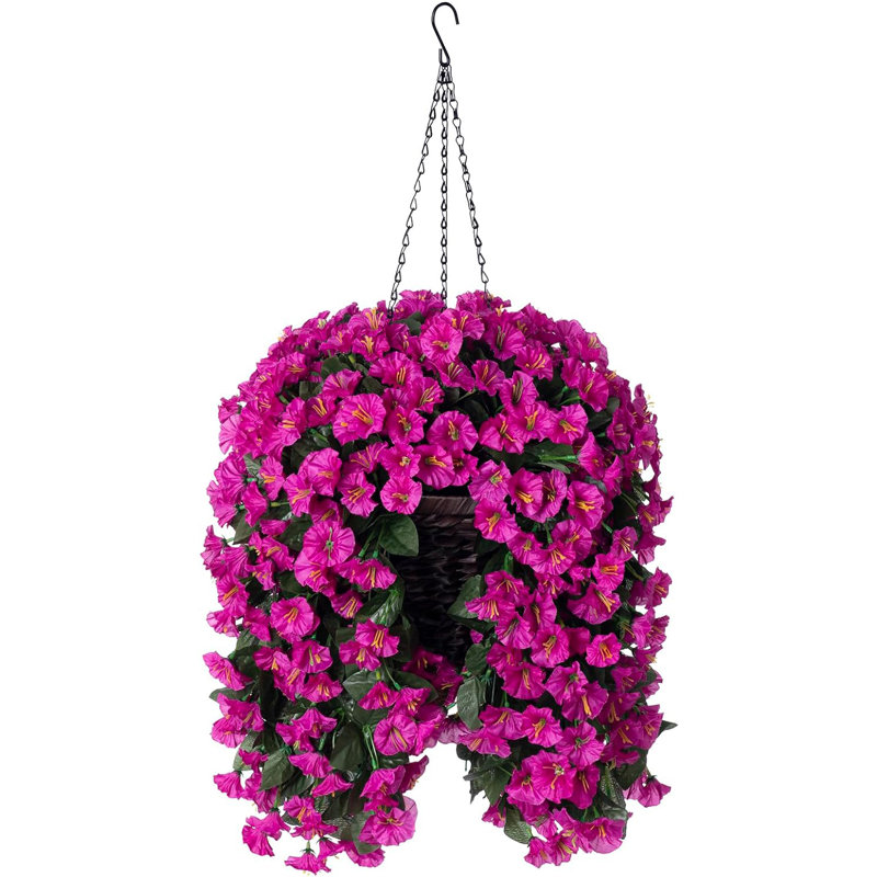 Fuchsia Silk Flower Hanging Basket Arrangement with Metal Chains