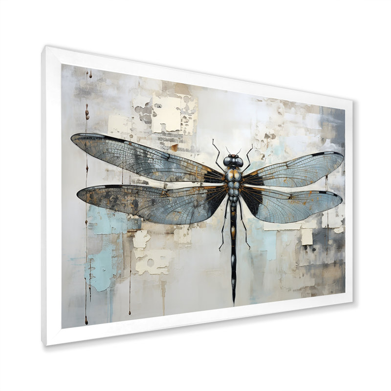 Dragonfly Delight IV - Libellule, art mural, H 12 po x l 20 po x P 1 po, Cadre simple blanc
