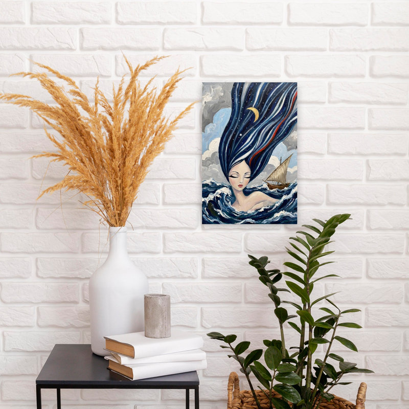 Celestial Sea Maiden Dreamy Ethereal Mystical Ocean Landscape Wall Art Print 1 Piece Wrapped Canvas Wall Art