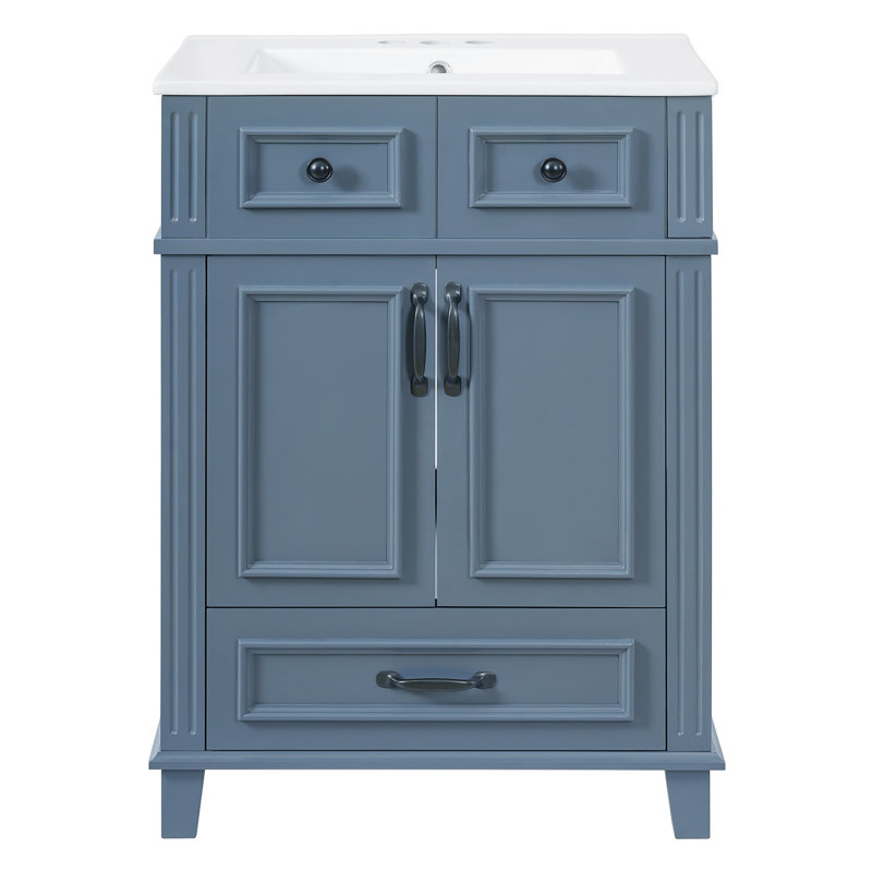 Meuble-lavabo autoportant 24 po avec lavabo en céramique 24 po, Bleu / Noir, 24"