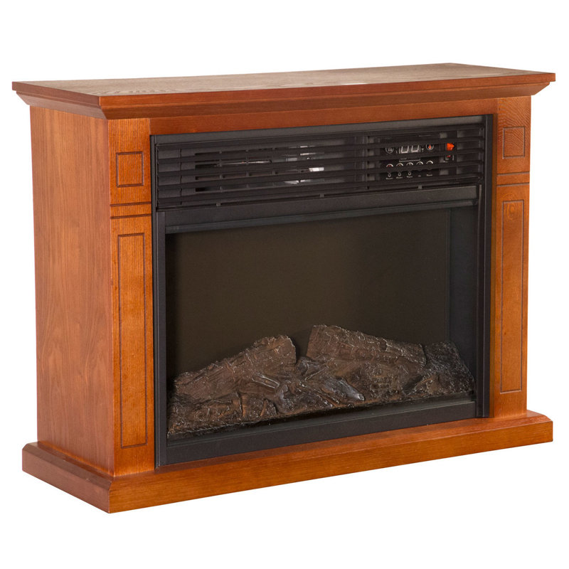 Vintage Oak Electric Mobile Fireplace with Tri-Color Flame