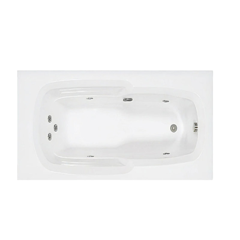 72" L x 36" W Drop In Whirlpool Acrylic Bathtub with Reversible Drain in White