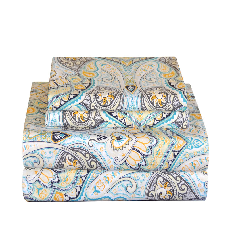 Pointehaven 200TC Percale 100% Cotton Deep Pocket Sheet Set, Cypress Paisley, Cal. King Sheet Set