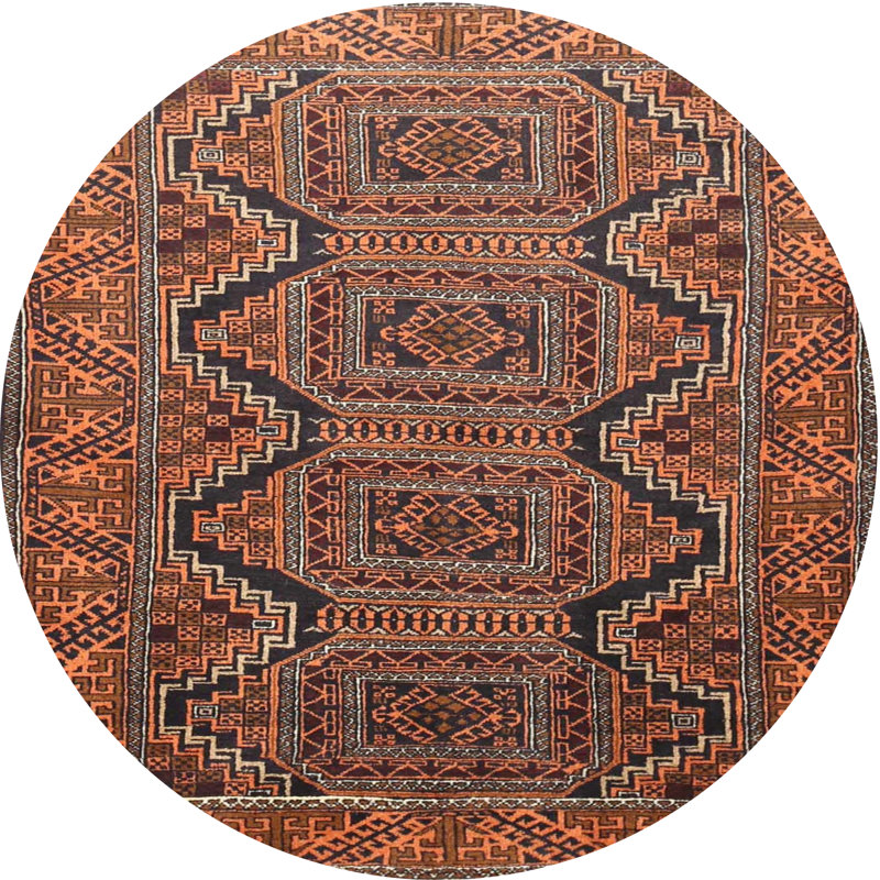 Tapis oriental multicolore tissé à la machine Oriental, Rond 3 pi