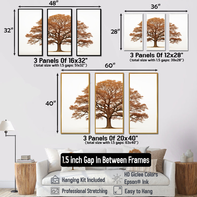 «Brown Oaks Outline II», ensemble d'art sur toile de chêne, Cadre naturel flottant, H 40 po x l 60 po x P 1 po