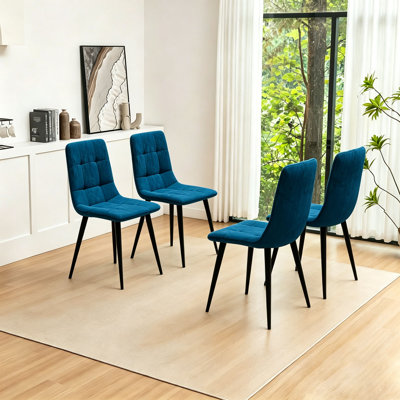  Set Of 4 Modern Velvet Dining Chairs, Comfy High Back Armless Side Chairs For Living Room, Kitchen, Office, Blue