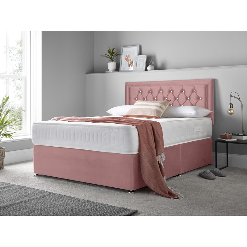 Macungie Divan Bed Set, Pink, Small Double (4'), 4 Drawers