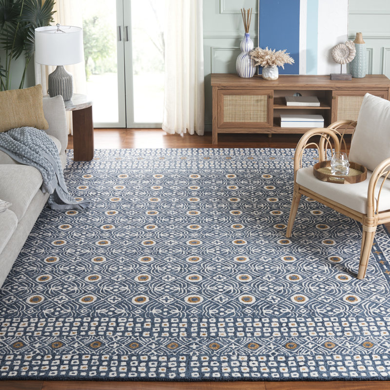 Tapis bleu en laine / coton touffeté à la main Mallisa, Rectangle 8 pi x 10 pi