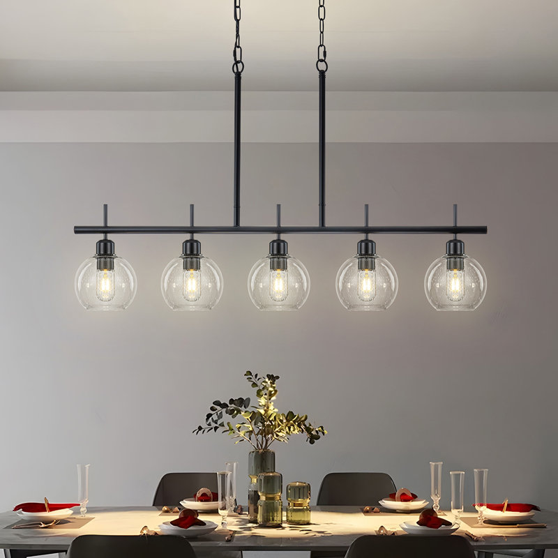 Luminaire suspendu linéaire à 5 lumières pour îlot de cuisine Modern, Noir mat