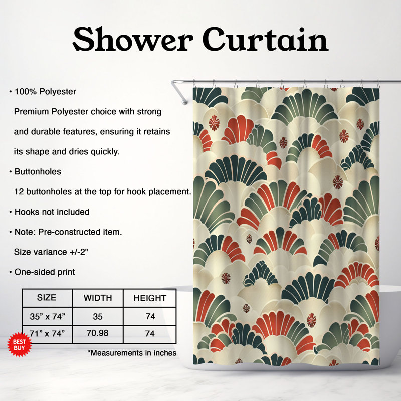 Rideau de douche standard japonais 1 pièce, H 74 po x l 71 po