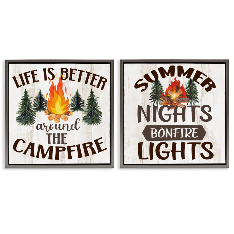 «Summer Nights Campfire», ensemble de 2 toiles flottantes encadrées par Kim Allen, Cadre flottant gris lustré