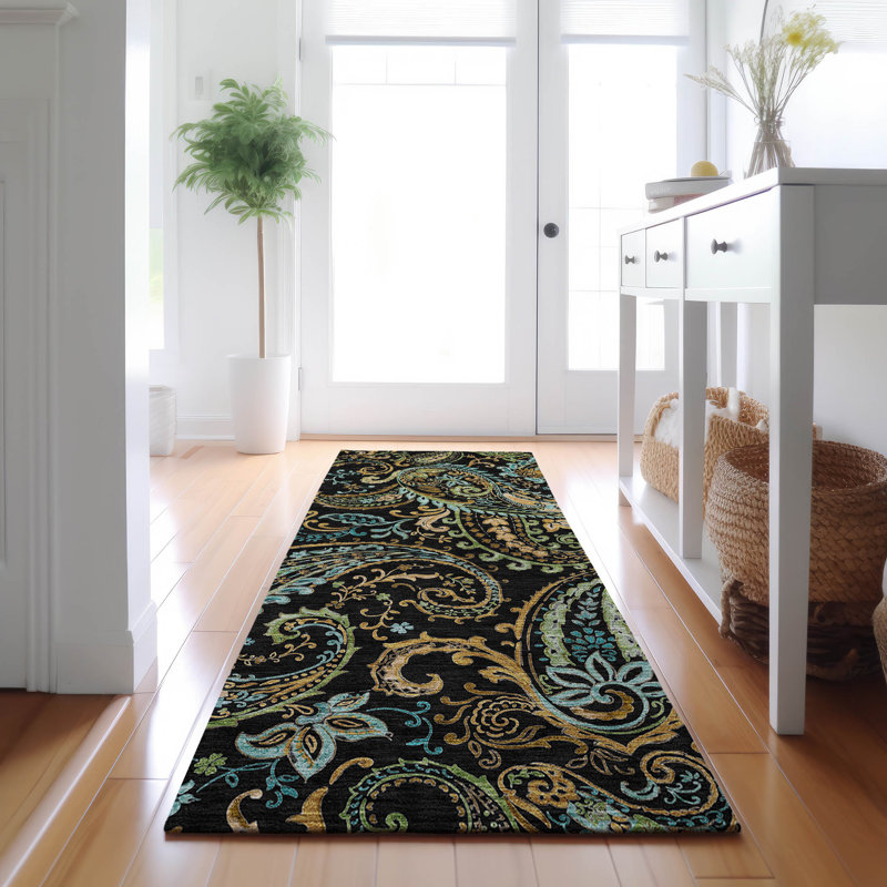 Tapis noir Cerrito AMF533 lavable à la machine de qualité supérieure, Tapis de couloir 2 pi 3 po x 7 pi 6 po