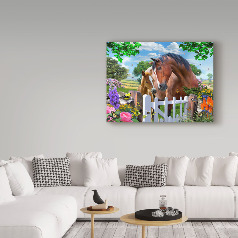 « cheval family », reproduction d’impression sur toile tendue, H 14 po x l 19 po x P 2 po