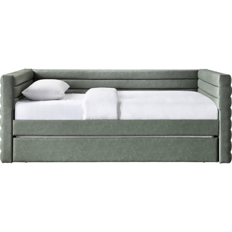 Lit de jour avec couchette Beverly, Cuir végétalien vert