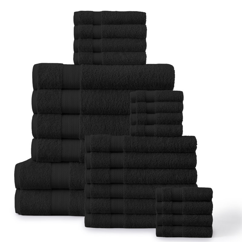 Ensemble de serviettes en coton à 100 % de 24 articles Aneysa, Noir