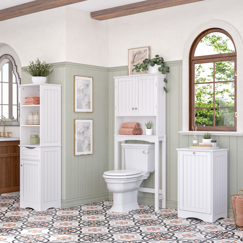 White MDF Over-the-Toilet Storage Cabinet with Adjustable Shelves