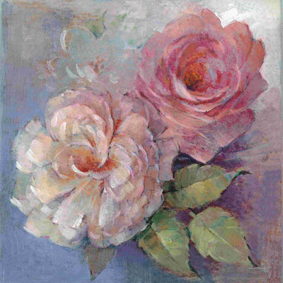 «Roses on Blue I Crop» par Peter Mcowan, peinture sur toile tendue
