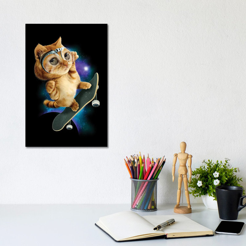 Skateboard Cat by Adam Lawless - Wrapped Canvas Print, 20.32 cm H x 30.48 cm W