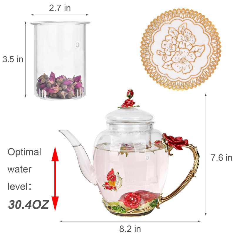 Théière en verre émaillé avec infuseur amovible