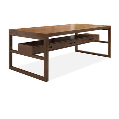 Brown Rectangular Solid Wood with 3 drawers desk