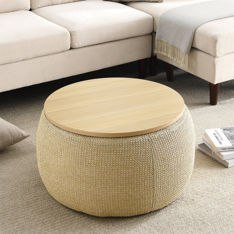 Round Storage Ottoman, 2 in 1 Function, Work as End table and Ottoman
