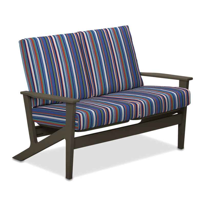 Chrisa 51.5'' Wide Loveseat with Cushions, Beachwood, Atlantic Blue Stripe