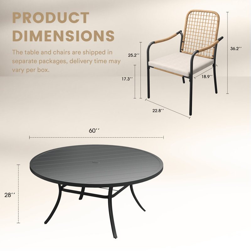 9-Pieces Patio Round Outdoor Dining Set With Rattan Stackable Chair, Black