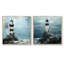 Mystérieux phare bleu et noir - ensemble de 2 collages carrés côtiers-731792588-731792589