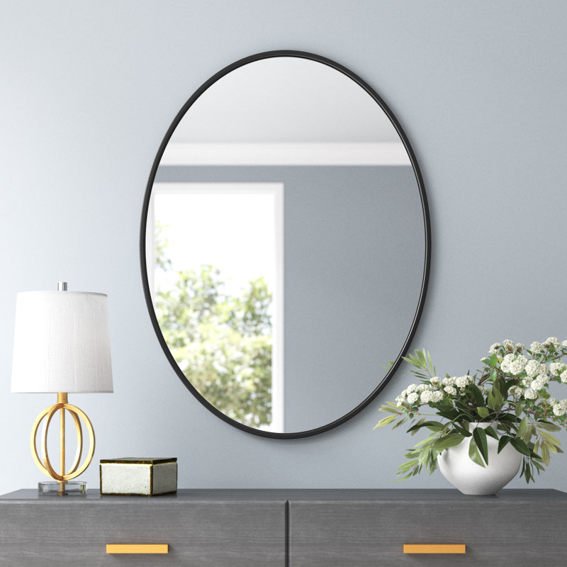 Sabine Metal Oval Wall Mirror, Black, 30" x 40"