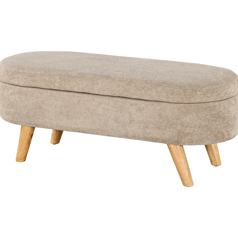 End Of Bed , 43.3" Beige Fleece Upholstered With Practical Storage Compartment Living Room Bench, Hidden Storage, Wood Legs