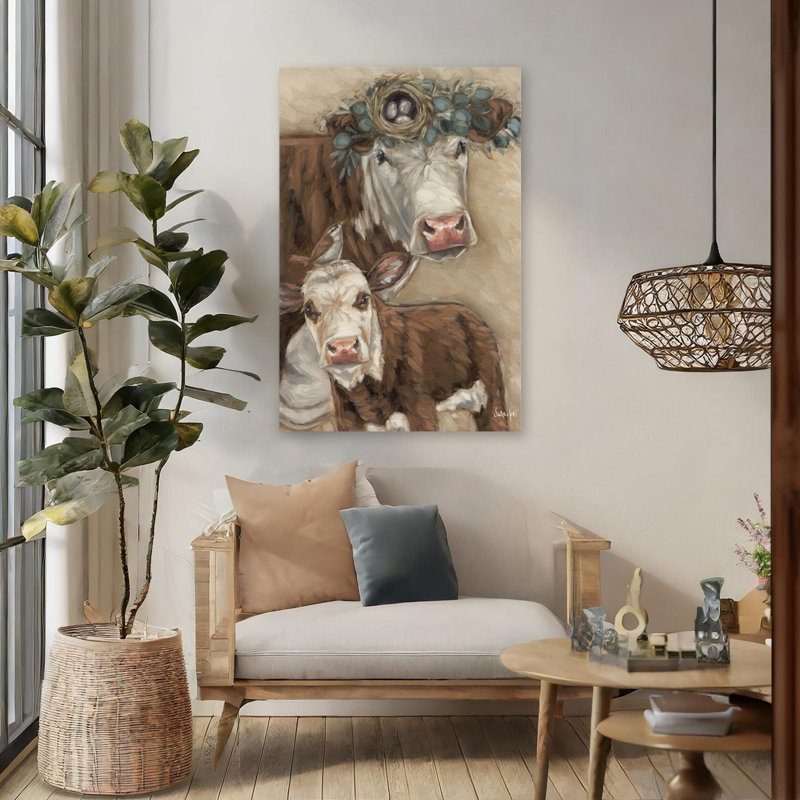 New Tenants - Contemporary Cows Brown And White Cows Whimsical Art, 48" H x 32" W