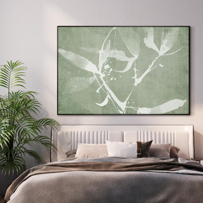Minimalist Botanical Silhouette in Soft Green Home Decor Extra Large Framed Wall Art Print (Frame Assembly Required)
