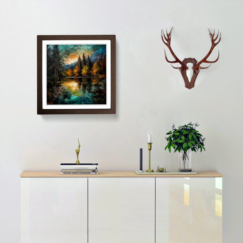 Lake Expressionism No.2 - Single Picture Frame Print on Wood, Walnut