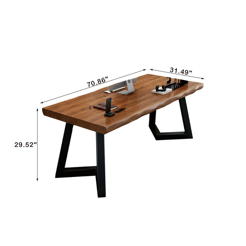 Bureau en bois massif avec plateau Drenna, H 29,52 po x l 70,86 po x P 31,49 po